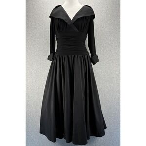 Black Noir Tea Length Fit & Flare Dress Dark Romance Portrait Collar 6